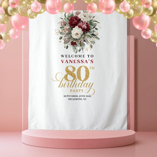 Elegantes Burgunder 80. Geburtstagsbanner Wandteppich