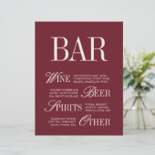 Elegantes Burgunder-Bar-Menügetränk Wedding Tablet (Stehend Vorderseite)