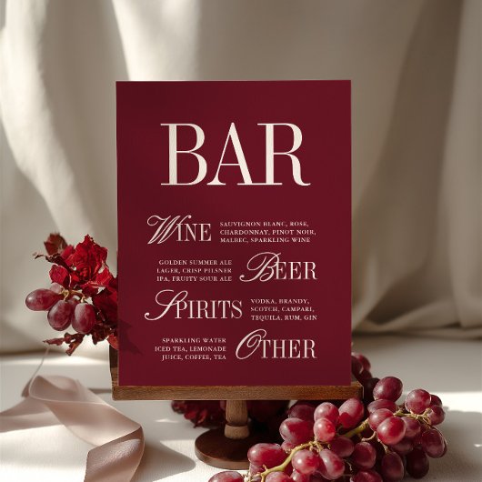 Elegantes Burgunder-Bar-Menügetränk Wedding Tablet