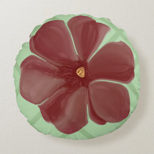 Elegantes Burgunder Blumen- und Salbeigrün Gitterm Rundes Kissen