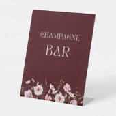 Elegantes Burgunder Champagner-Bar-Schild mit rosa Sockelschild (Vorderseite)