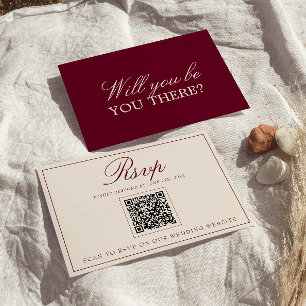 Elegantes Burgunder-Cream Old Money QR-Code Hochze RSVP Karte