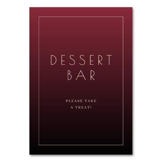 Elegantes Burgunder Dessertbar-Schild Tischnummer (Vorderseite)