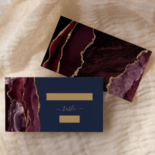 Elegantes Burgunder-Gold-Achat-Navy-Hochzeits-Empf Platzkarte