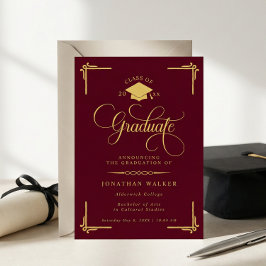 Elegantes Burgunder-Gold Hochschulabschluss Ankündigung