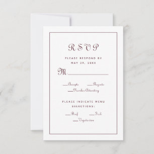 Elegantes Burgunder Hochzeitsmenü für den Empfang RSVP Karte