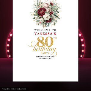 Elegantes Burgunder-Rosa 80. Geburtstagsbanner Wandteppich