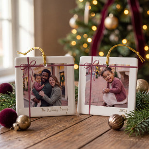 Elegantes Burgunder-Schleifen-Foto Keramikornament
