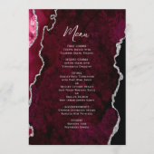 Elegantes Burgunder Silber Achat Hochzeitsmenü Menükarte (Vorderseite)