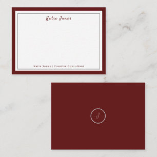 Elegantes Burgunder Silber-Signatur-Monogramm-Logo Mitteilungskarte