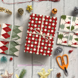 Elegantes Burgunder Weihnachts-Set von 3 Geschenkpapier Set