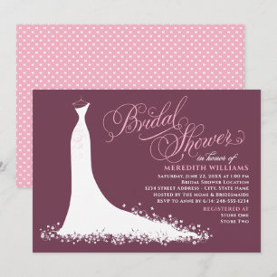 Elegantes burgunderrosa Hochzeitskleid Brautdusche Einladung