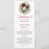 Elegantes Burgunderrot-Blüten-Hochzeitsprogramm mi Programm (Vorderseite)