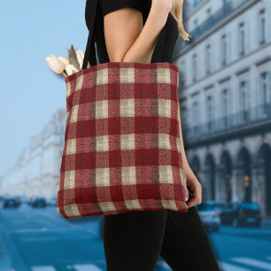 Elegantes Burgunderrot Elfenbein Rostrot Karomuste Tasche