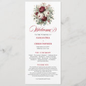 Elegantes Burgunderrot-Hochzeitsprogramm mit rosaf Programm (Vorderseite)