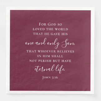 Elegantes Burgunderrot Johannes 3:16 Schrift Weihn Serviette