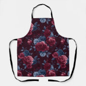 Elegantes Burgunderrot Navy Blumenmuster Schürze (Vorderseite)