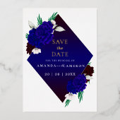 Elegantes Burgunderrot Navyblau "MARIGOLD" Hochzei Folieneinladung (Vorderseite)