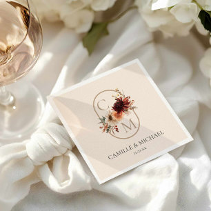 Elegantes burgunderrotes Blumen-Hochzeitspapier Serviette