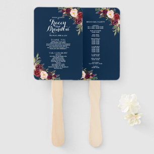 Elegantes burgunderrotes Blumen-Hochzeitsprogramm Fächer