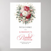 Elegantes burgunderrotes Blumen-Willkommensschild Poster (Vorne)