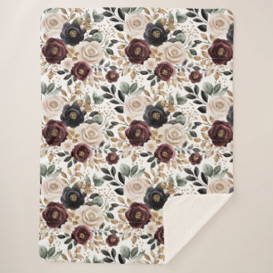 Elegantes burgunderrotes cremefarbenes Blumenmuste Sherpadecke