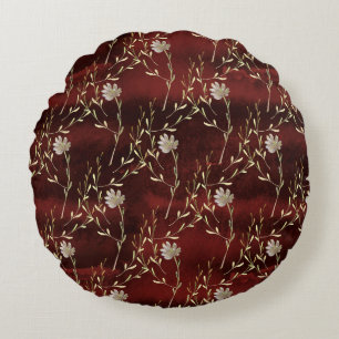 Elegantes burgunderrotes Floral Rundes Kissen