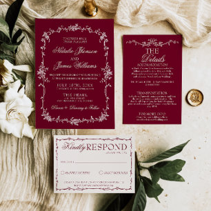 Elegantes burgunderrotes florales Hochzeitsdesign Einladung