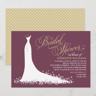 Elegantes burgunderrotes goldenes Hochzeitskleid B Einladung