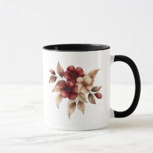 Elegantes burgunderrotes und cremefarbenes Aquarel Tasse