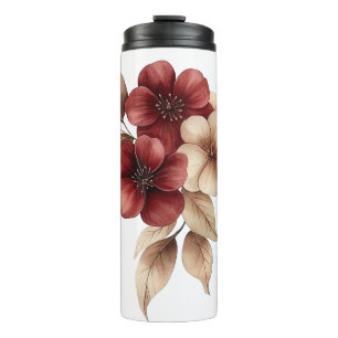 Elegantes burgunderrotes und cremefarbenes Aquarel Thermosbecher