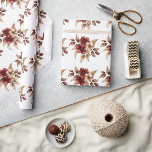 Elegantes burgunderrotes und cremefarbenes Floral Geschenkpapier