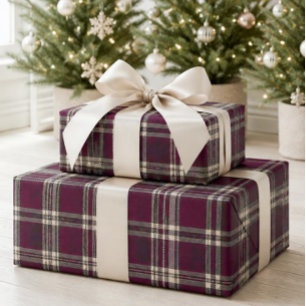 Elegantes burgunderrotes Weihnachts-Tartan-Schal-P Geschenkpapier