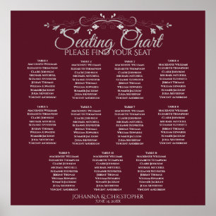 Elegantes Burgundy 11 Tabelle Hochzeitstabelle Poster
