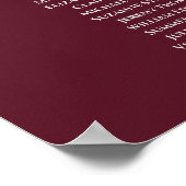 Elegantes Burgundy 14 Table Wedding Seating Chart Poster (Ecke)