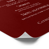Elegantes Burgundy Abend Wedding Bar Menu Poster (Ecke)