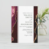 Elegantes Burgundy Agate Budget Hochzeit in einem Einladung (Stehend Vorderseite)