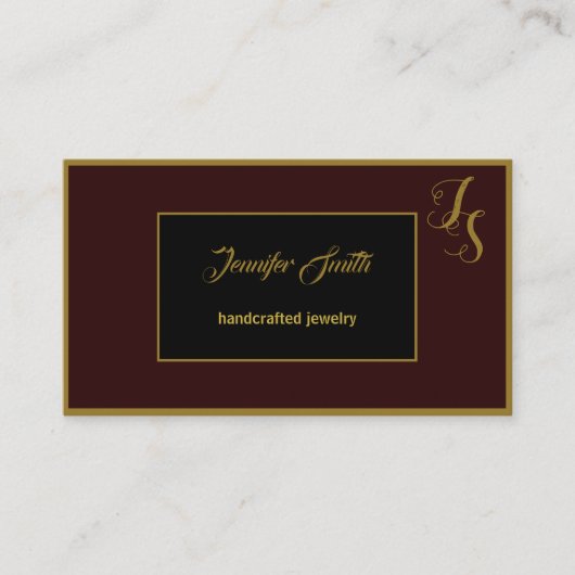 Elegantes Burgundy Black Custom Monogram und Logo Visitenkarte (Vorderseite)