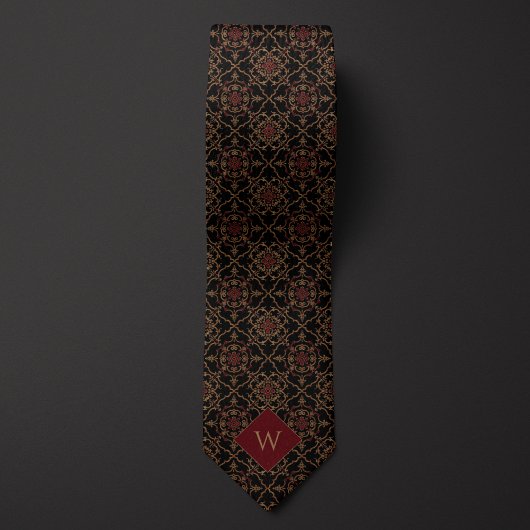 Elegantes Burgundy & Black Monogram Krawatte