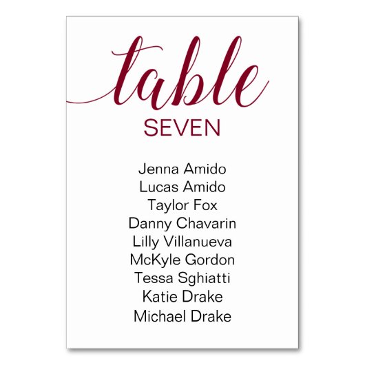 Elegantes Burgundy & Black Wedding Seating Chart Tischnummer (Vorderseite)