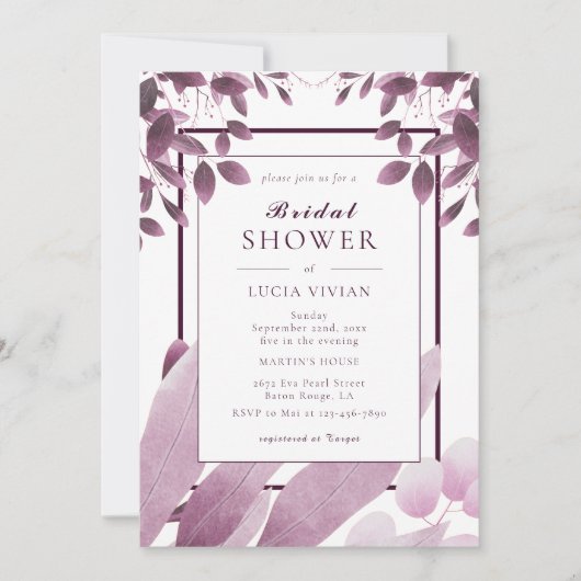 Elegantes Burgundy Blätter Brautparty Einladung (Vorderseite)