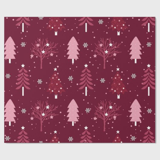 Elegantes Burgundy Bliss Weihnachtsbaummuster Geschenkpapier (Flach)