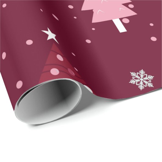 Elegantes Burgundy Bliss Weihnachtsbaummuster Geschenkpapier (Rolleneckpunkt)