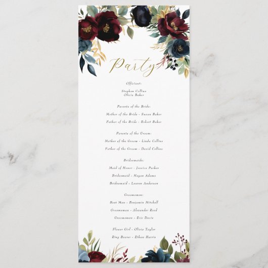 Elegantes Burgundy Blumengebirge & Grüne Programm (Rückseite)