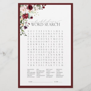 Elegantes Burgundy Blush Brautparty Game
