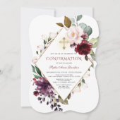 Elegantes Burgundy Blush Floral Cross Bestätigung Einladung (Vorderseite)