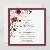Elegantes Burgundy Blush Floral Watercolor-Script Einladung (Vorderseite)