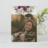 Elegantes Burgundy Blush Foto Hochzeit Save The Date (Stehend Vorderseite)