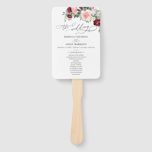 Elegantes Burgundy Blush Hochzeitsprogramm Fächer (Vorderseite)