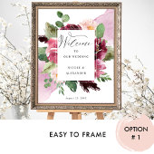 Elegantes Burgundy Blush Pink Begrüßungszeichen Poster